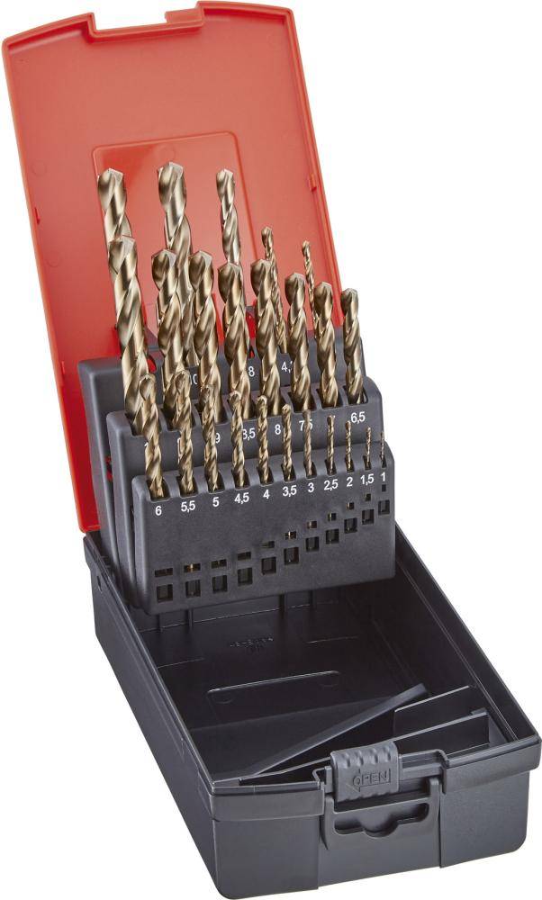Spiralbohrer-Set HSSE DIN338 GoldOxid 19-teiligum 0,5 steigend 1-10,0mm