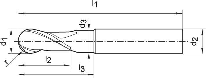 Radiusfräser VHM 8,0mm Z2 mittel HA TA-C FORMAT GT