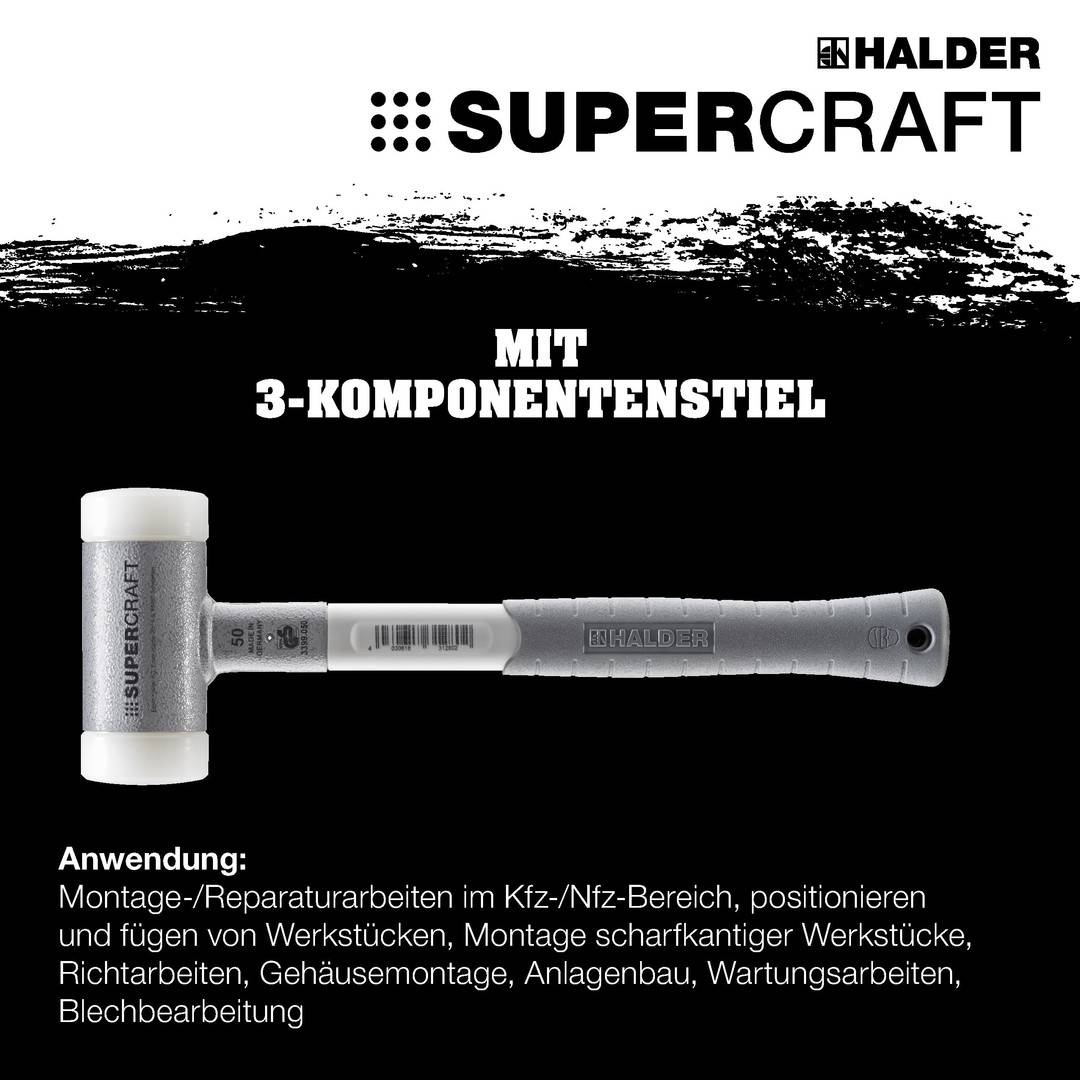 HALDER SUPERCRAFT Schonhammer Ø 60 mm rückschlagfrei mit 3-Komponentenstiel