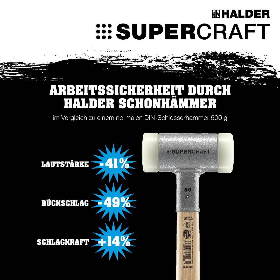 HALDER SUPERCRAFT Schonhammer Ø 60 mm rückschlagfrei mit 3-Komponentenstiel