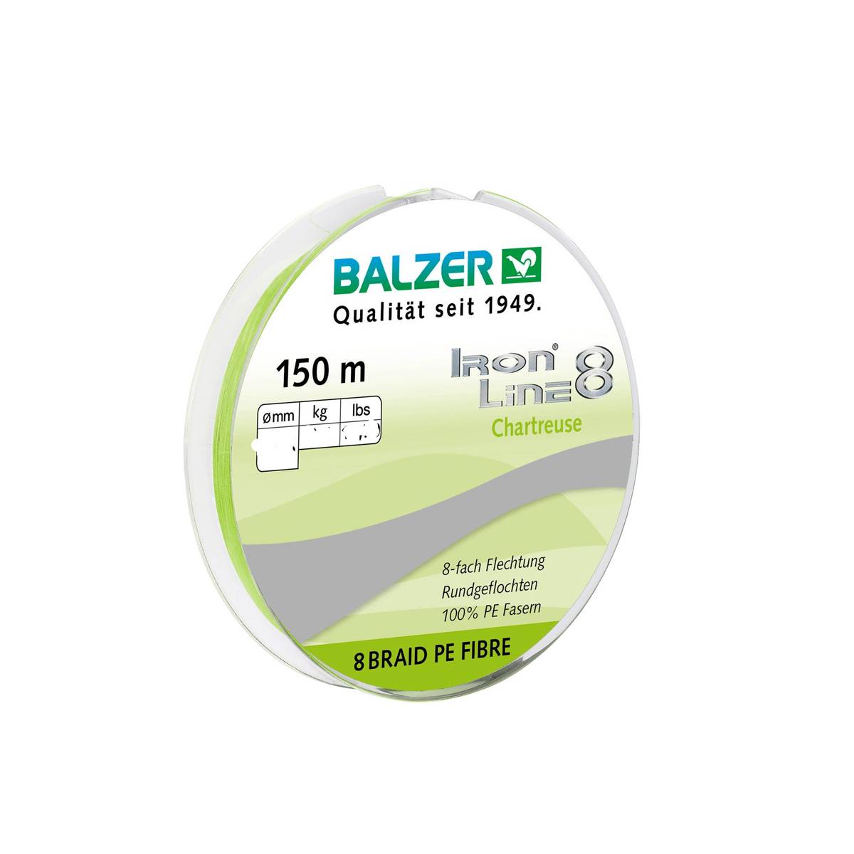 Balzer Iron Line 8 150 m Spule chartreuse 0,16 mm/11,6 kg