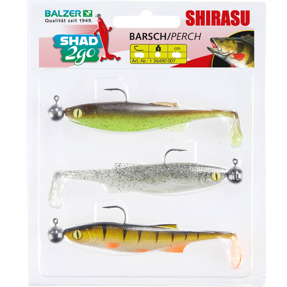 Balzer Shad 2go Set Barsch, 7,5cm, 5g, Green Pumpkin, Highlight, Hot Perch
