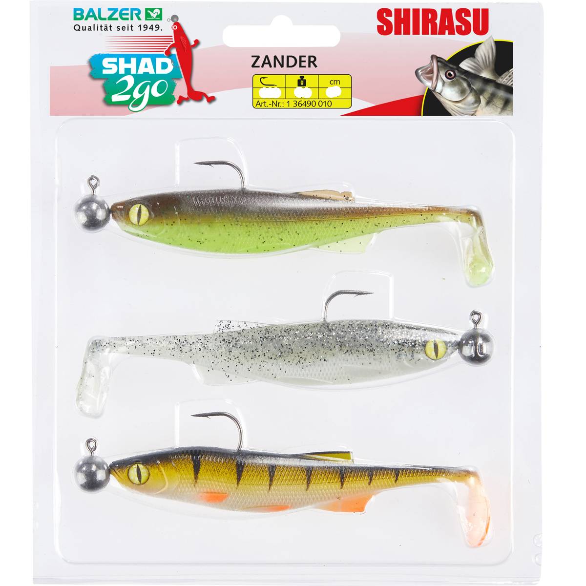 Balzer Shad 2go Set Zander, 10cm, 7,5g, Green Pumpkin, Highlight, Hot Perch