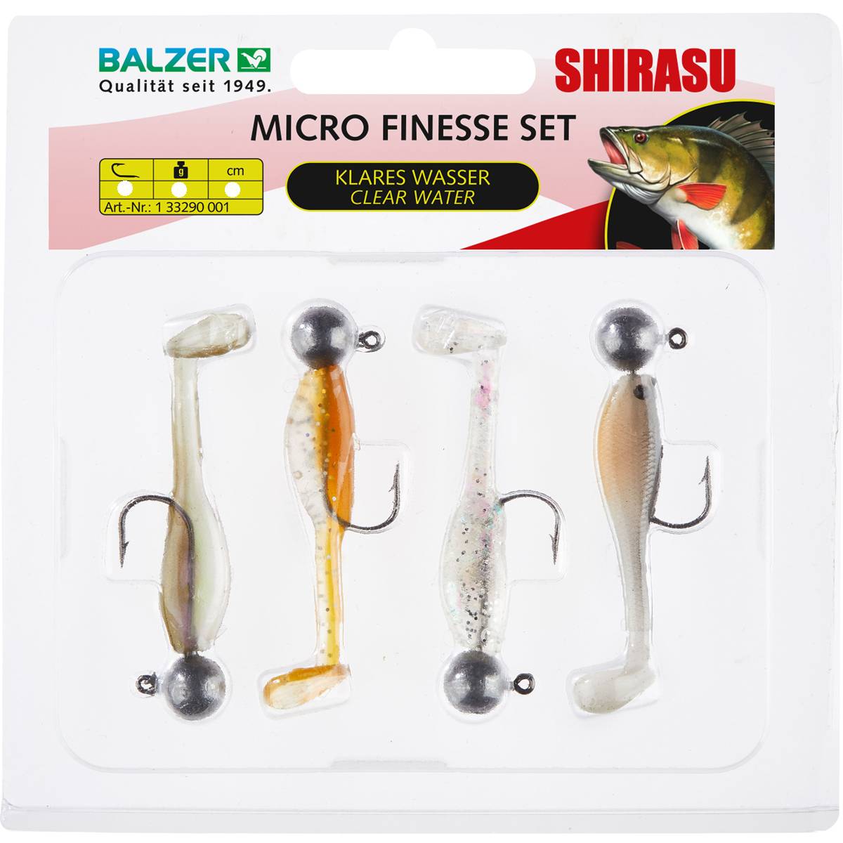 Balzer Shirasu Microköder-Set Klares Wasser, mit Squid Aroma, 3g Jighead Hakengröße 4