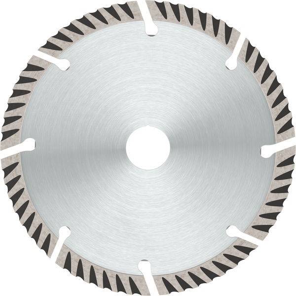 Kreissägeblatt mit silberner Metalloberfläche, das abwechselnd kleine und große Zähne am Rand aufweist zum Schneiden.