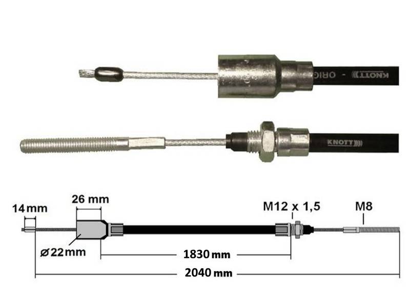 1 x Knott Bremsseil 33921-1.23 Hüllenlänge: 1830 mm - Gesamtlänge: 2040 mm