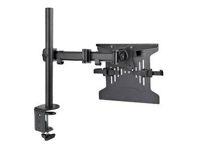 Verstellbare Monitorhalterung mit Klemmfuß, die eine ergonomische Positionierung von Computerbildschirmen auf Schreibtischen ermöglicht. Geeignet für den Bürogebrauch.