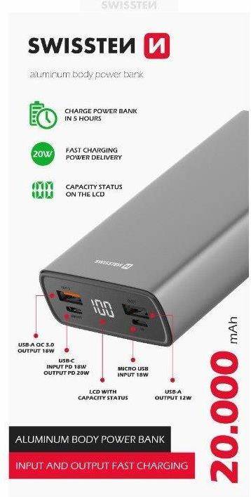 Swissten 22013916 Powerbank 20000 mAh Grau (22013916)