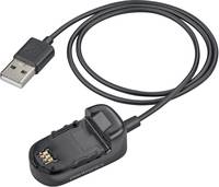 USB-Ladekabel mit einer kleinen schwarzen Wiegenhalterung an einem Ende und einem USB-A-Anschluss am anderen Ende.
