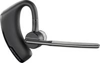 Ein schwarzer Bluetooth-Headset mit einem verstellbaren Mikrofonarm und einem Over-Ear-Design, geeignet für Freisprech-Kommunikation.
