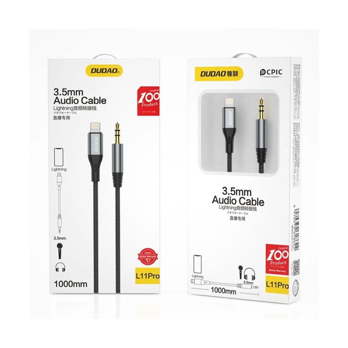 1m Aluminium - Kabel Dudao Audiokabel I-Phone - Miniklinke 3,5 mm 1 m grau (L11PRO)