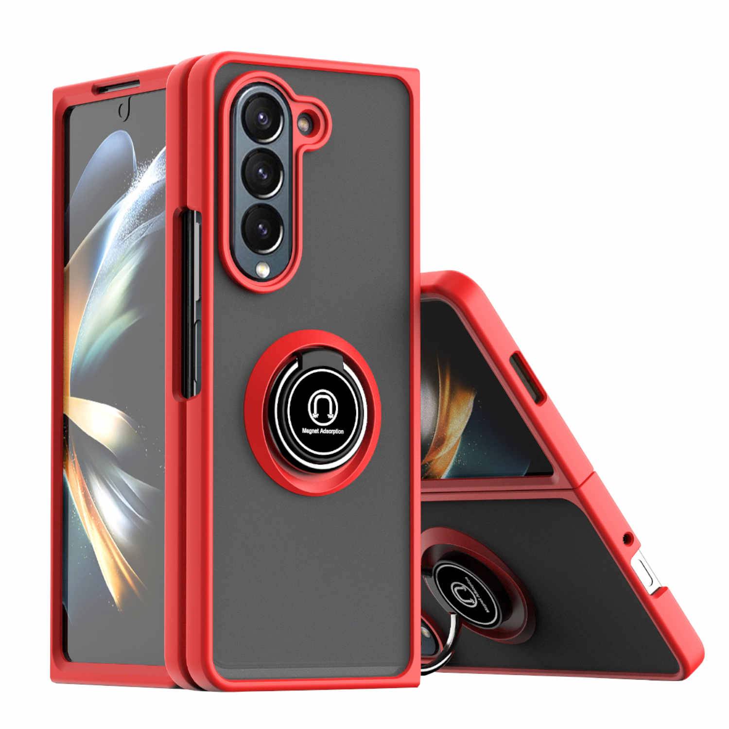 Für Samsung Galaxy Z Fold5 5G Ring Magnet Handy Hülle Rot / Schwarz