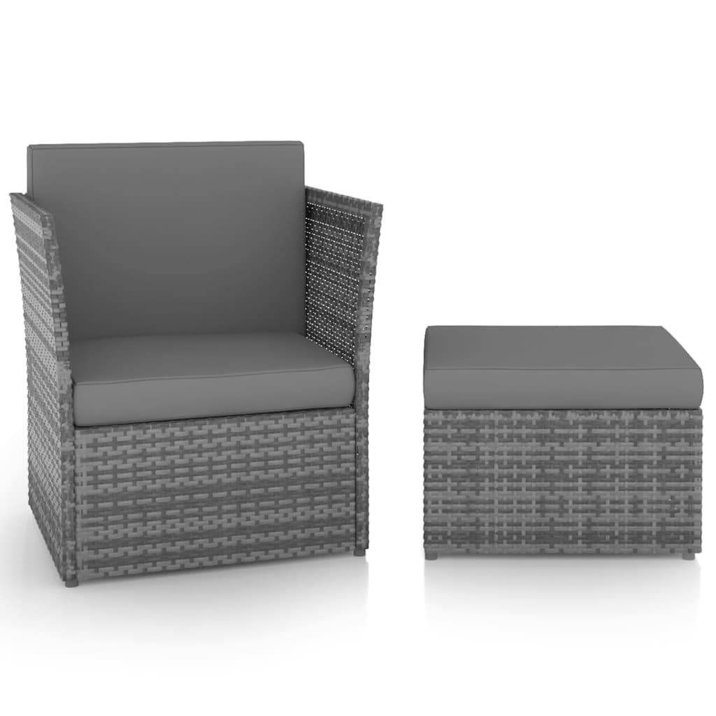vidaXL Gartensessel mit Hocker Poly Ratt