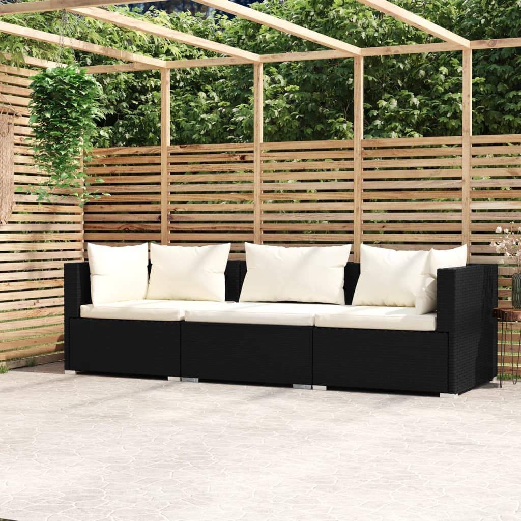 vidaXL 3-Sitzer-Sofa mit Kissen Schwarz