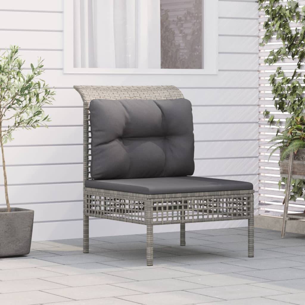 vidaXL Garten-Mittelsofa mit Kissen Grau