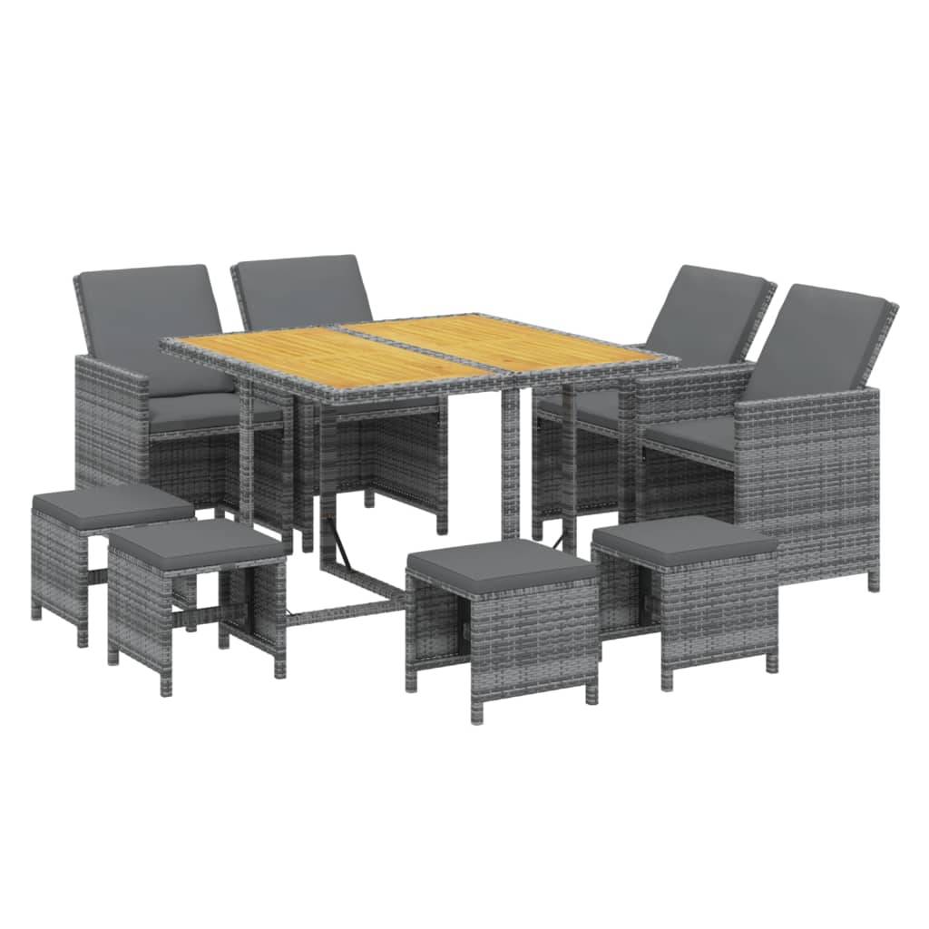 vidaXL 9-tlg. Garten-Essgruppe mit Kissen Poly Rattan Grau