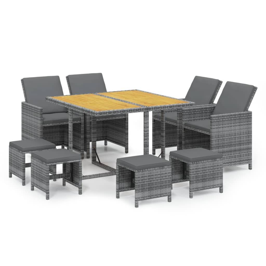 vidaXL 9-tlg. Garten-Essgruppe mit Kissen Poly Rattan Grau
