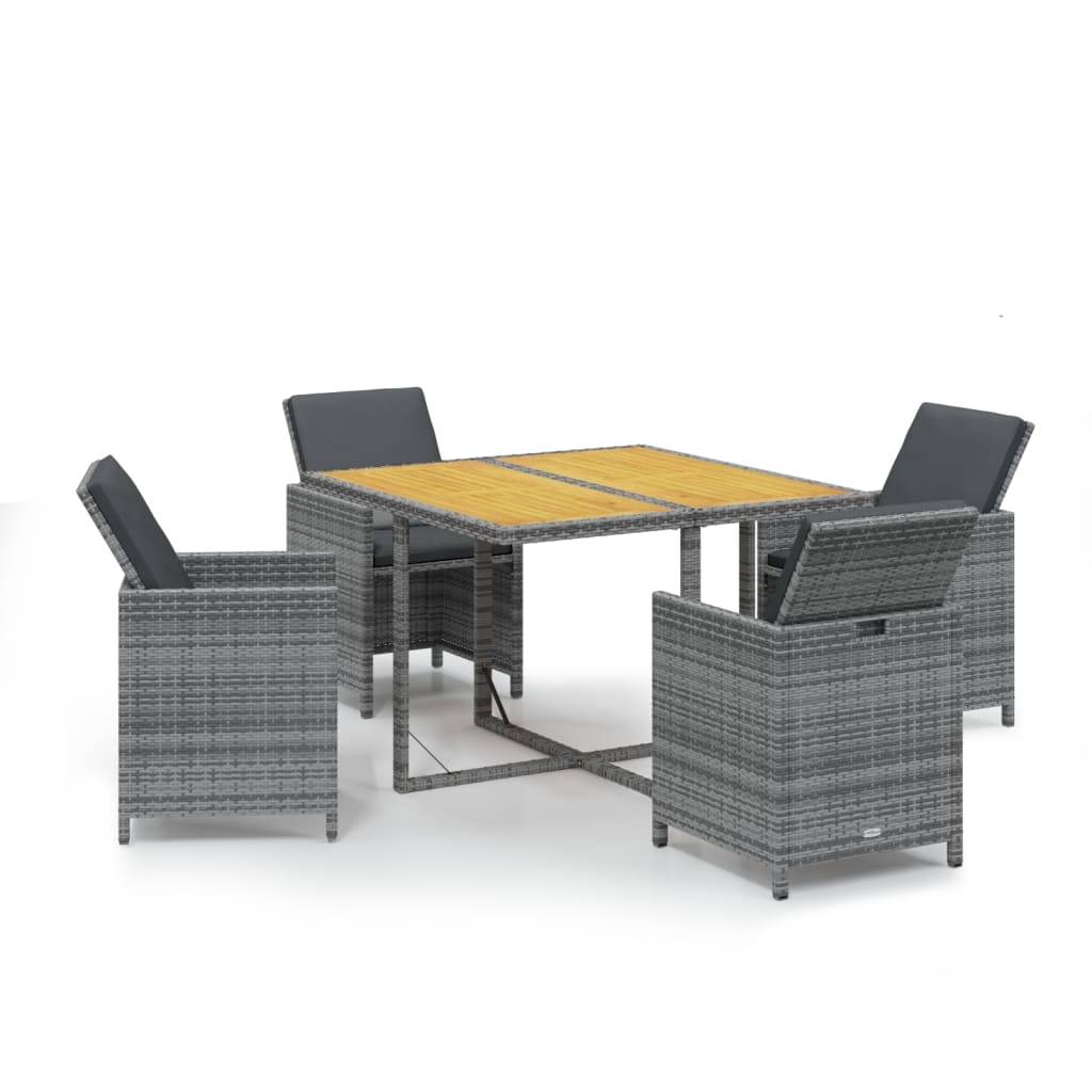 vidaXL 5-tlg. Garten-Essgruppe mit Kissen Poly Rattan Grau