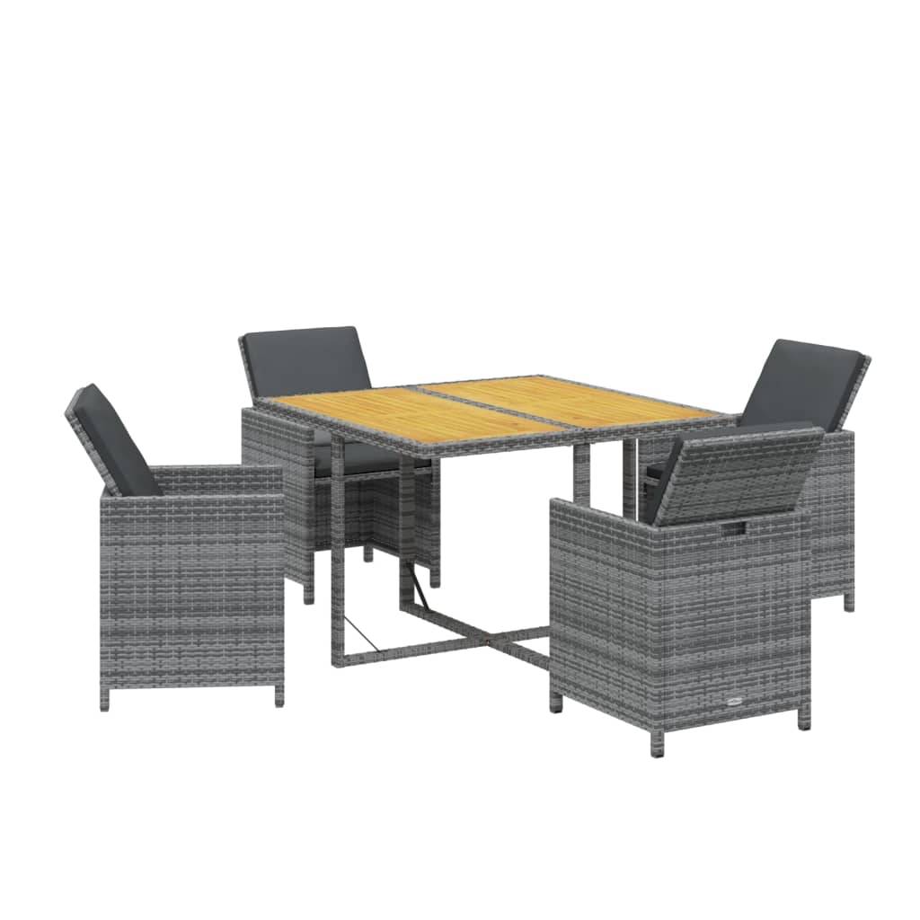 vidaXL 5-tlg. Garten-Essgruppe mit Kissen Poly Rattan Grau