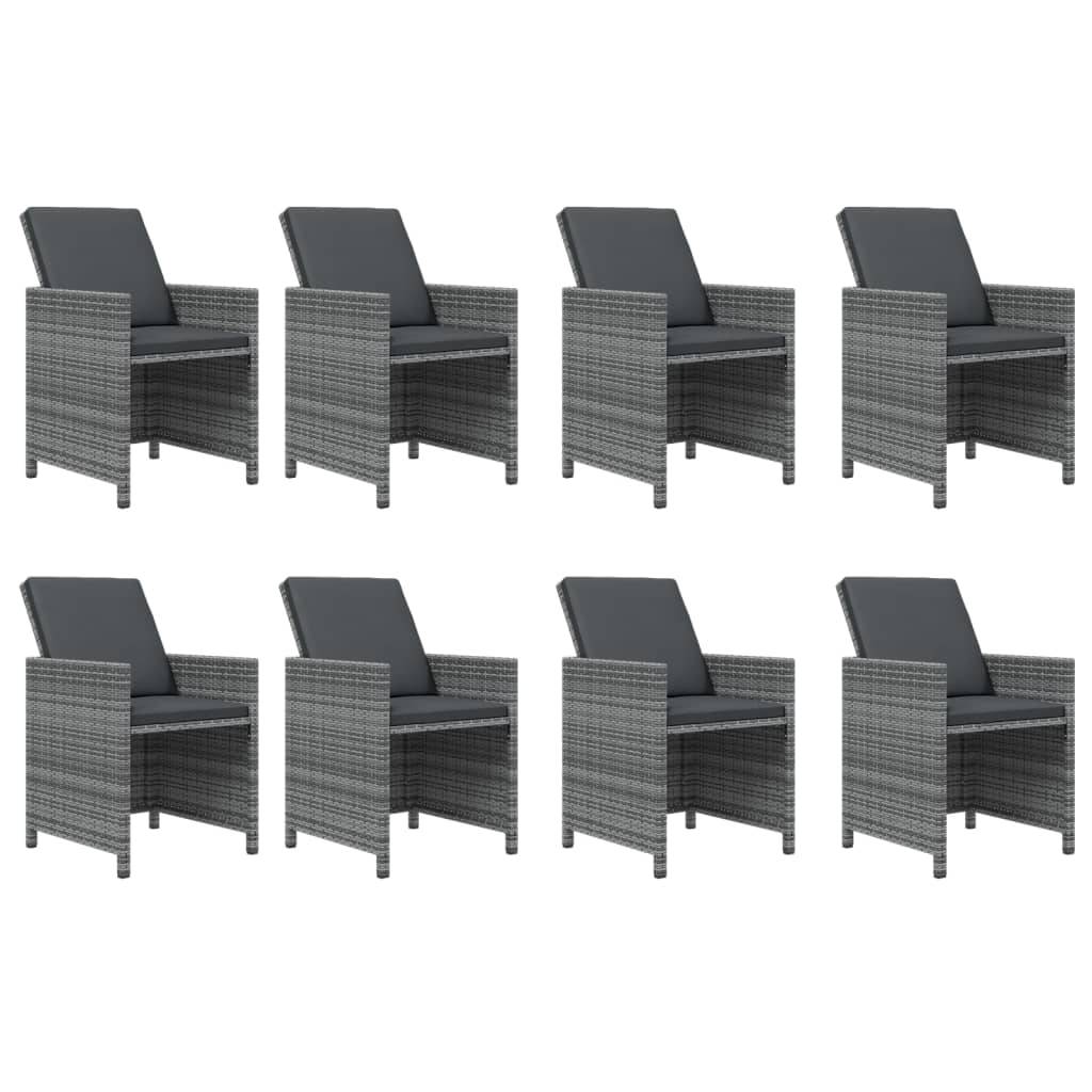 vidaXL 9-tlg. Garten-Essgruppe mit Kissen Poly Rattan Grau