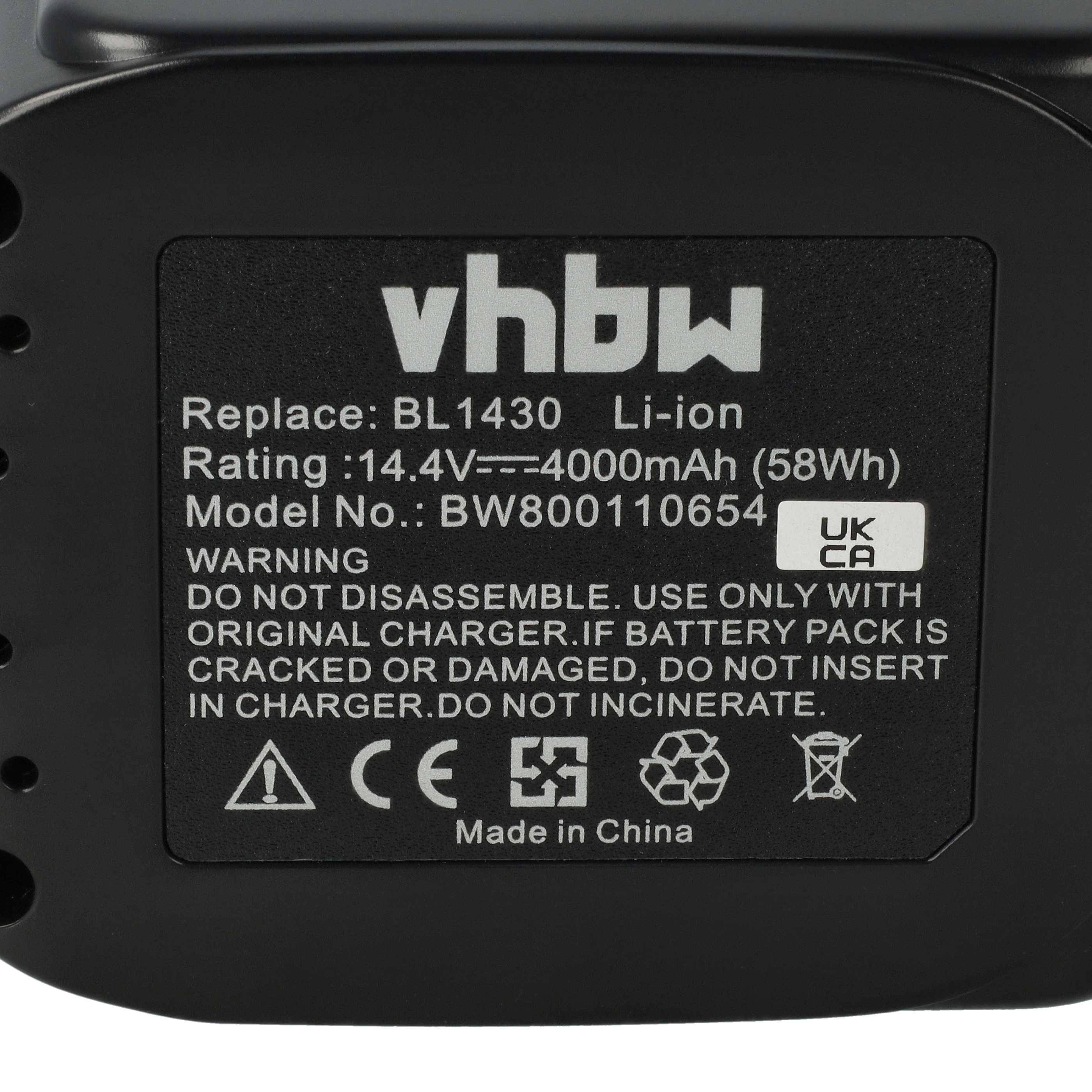 vhbw Akku kompatibel mit Makita BTS130SFE, BTS130Z, BTW250, BUH481, BUH481RF, BTW250RFE, BTW250Z Werkzeug (4000 mAh, Li-Ion, 14,4 V)