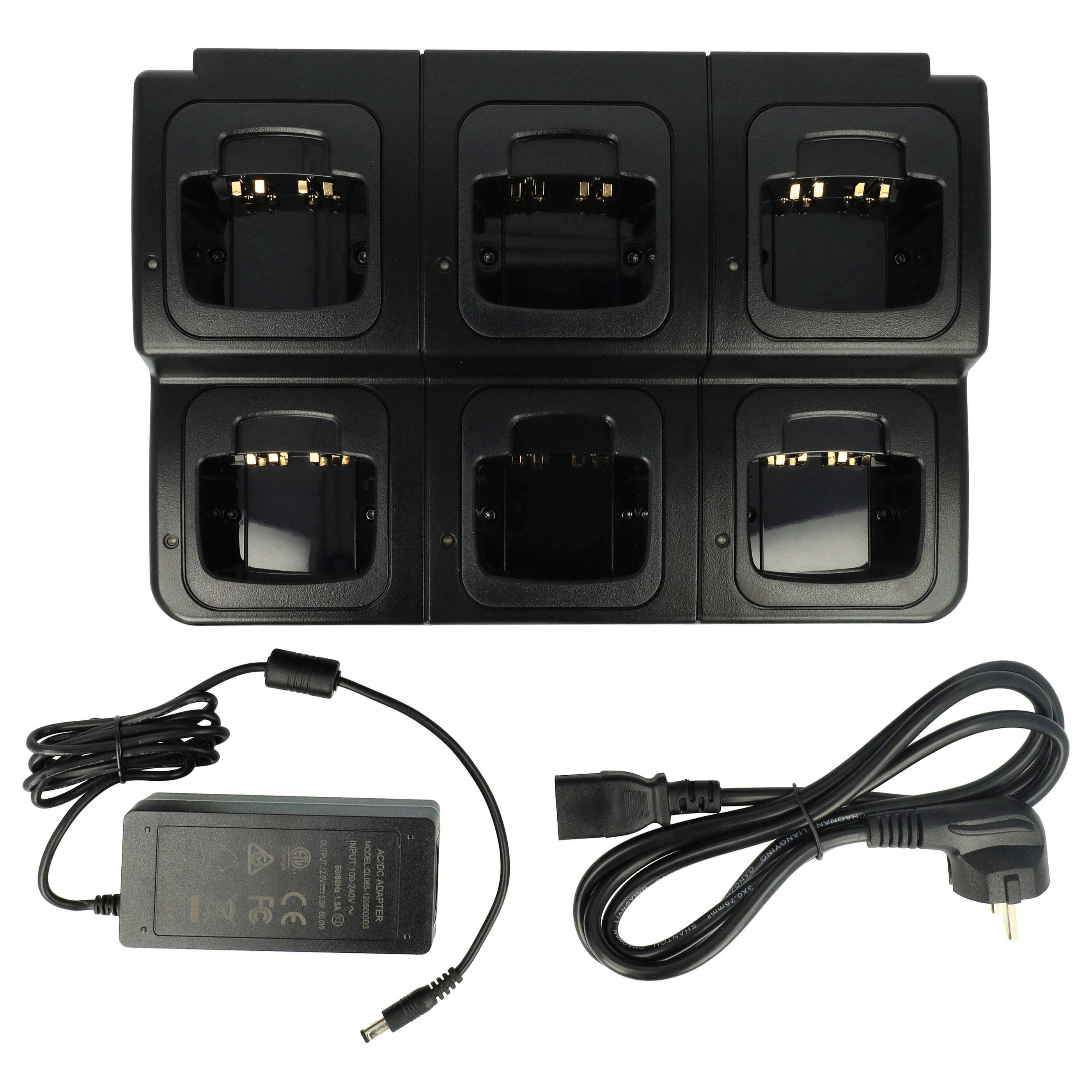 vhbw 6-fach Ladegerät kompatibel mit Motorola PTX760, PTX700 Funkgerät-Akkus - Ladestation + Netzteil, 8,4 V, 0,6 A