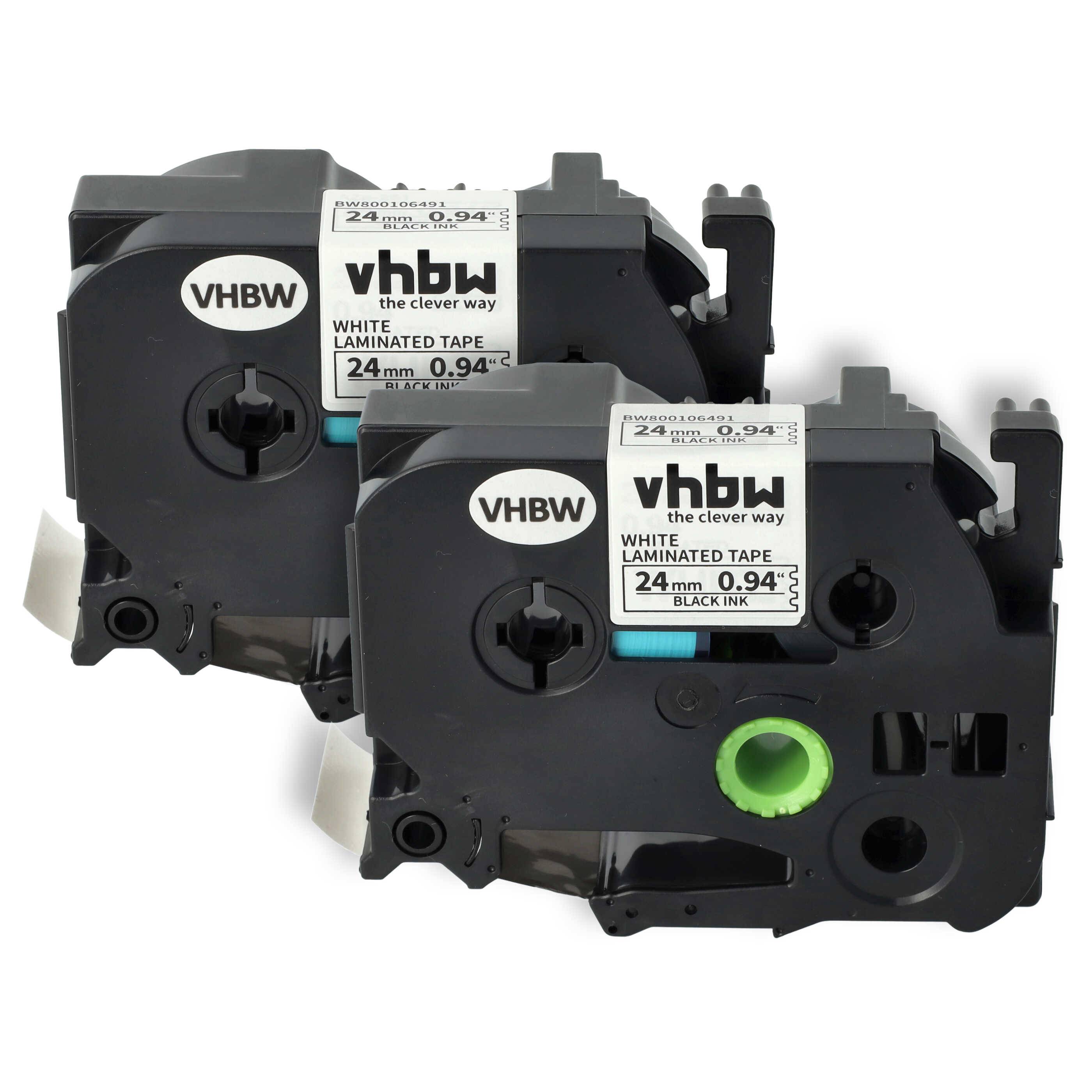 vhbw 2x Schriftband-Kassette kompatibel mit Brother P-Touch PT-530, PT-540, PT-540C, PT-580C, PT-D600 Etiketten-Drucker 8m x 24mm Schwarz auf Weiß