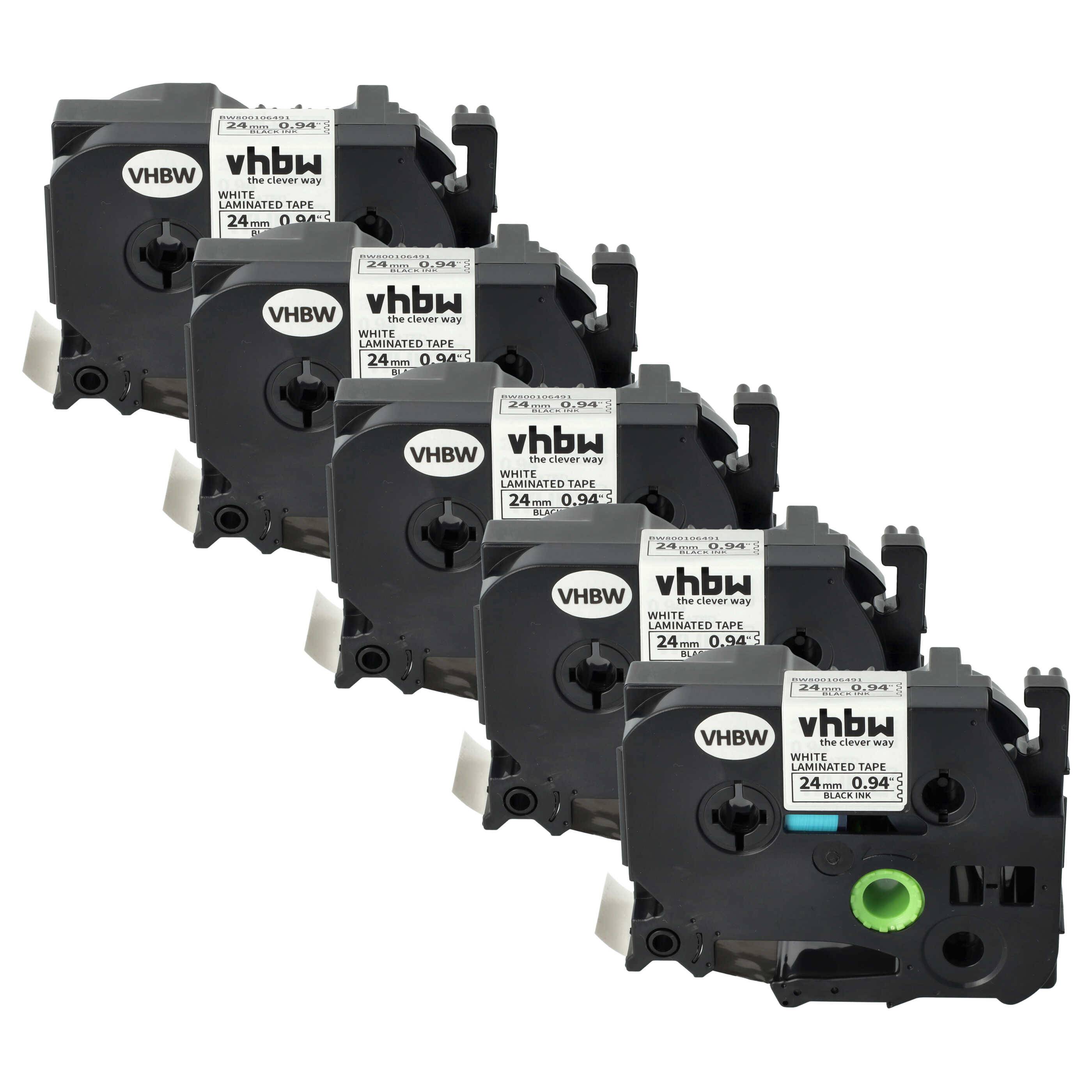 vhbw 5x Schriftband-Kassette kompatibel mit Brother P-Touch 2500 PC | 2460, 2450 DX, 2480, 2450 CC, 2470 Etiketten-Drucker 8m x 24mm Schwarz auf