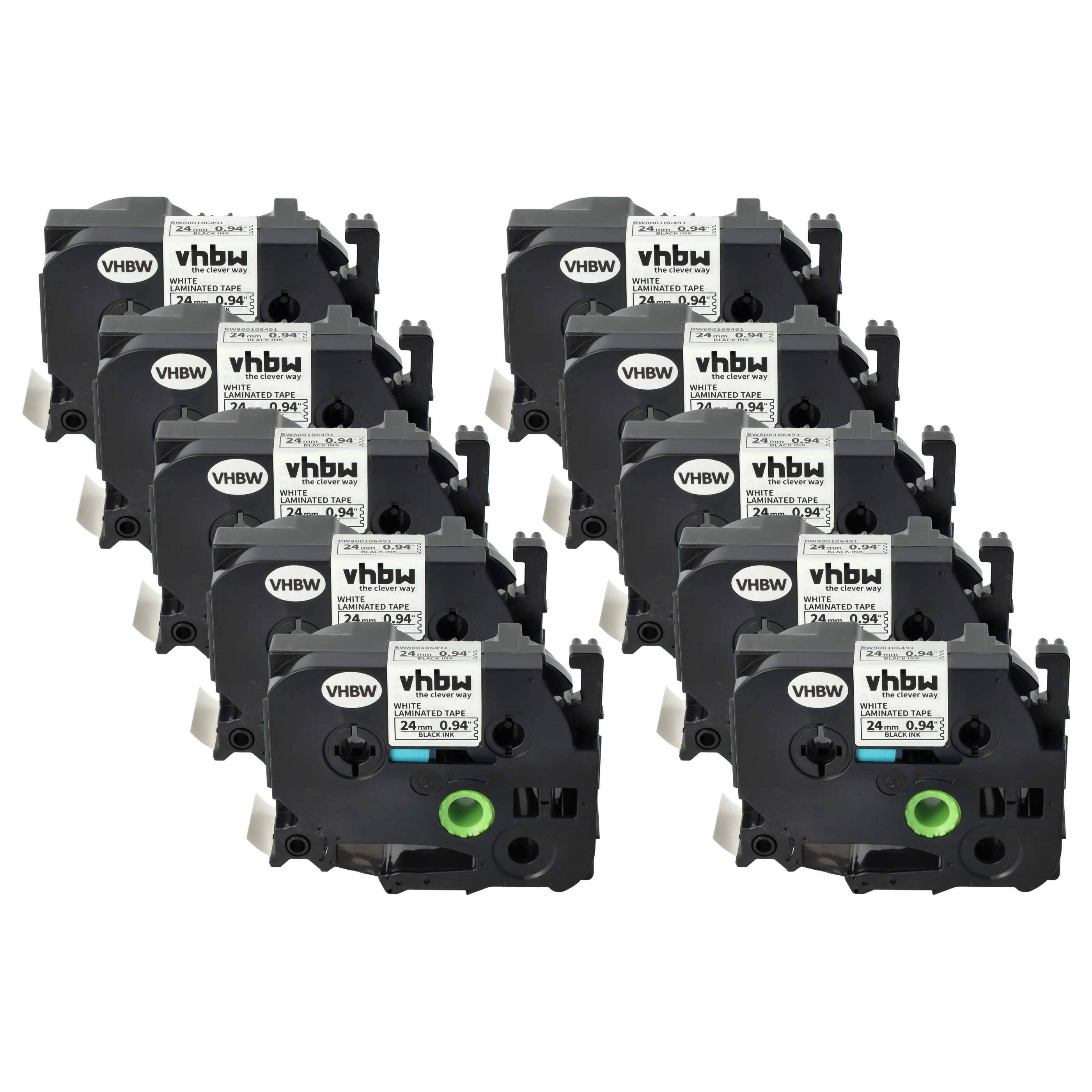 vhbw 10x Schriftband-Kassette kompatibel mit Brother P-Touch 2500 PC | 2460, 2450 DX, 2480, 2450 CC, 2470 Etiketten-Drucker 8m x 24mm Schwarz auf