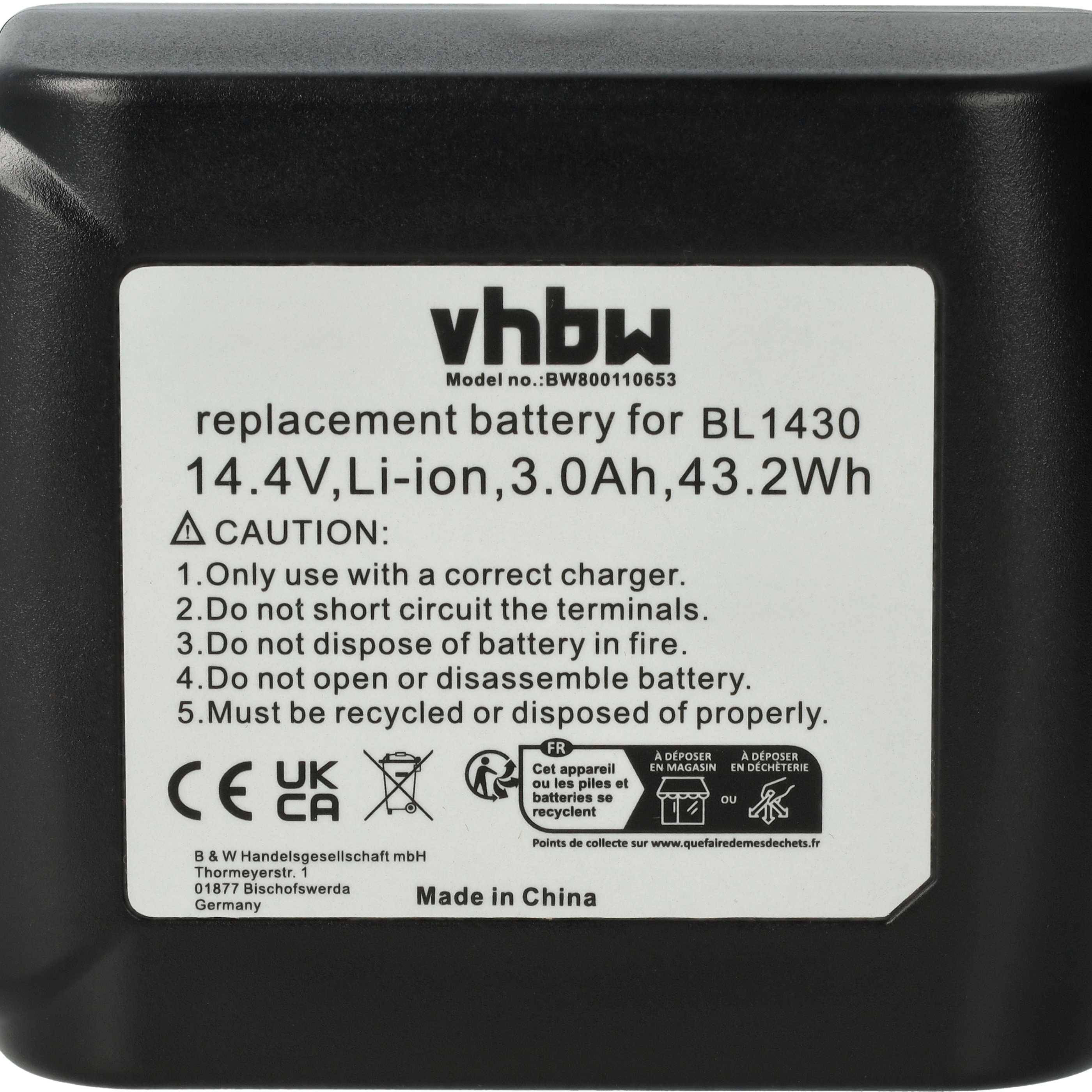 vhbw Akku kompatibel mit Makita TD130DRFX, TD130DRFXR, TD130DRFXW, TD130DZ, TD131, TD131D Elektrowerkzeug (3000 mAh, Li-Ion, 14,4 V)