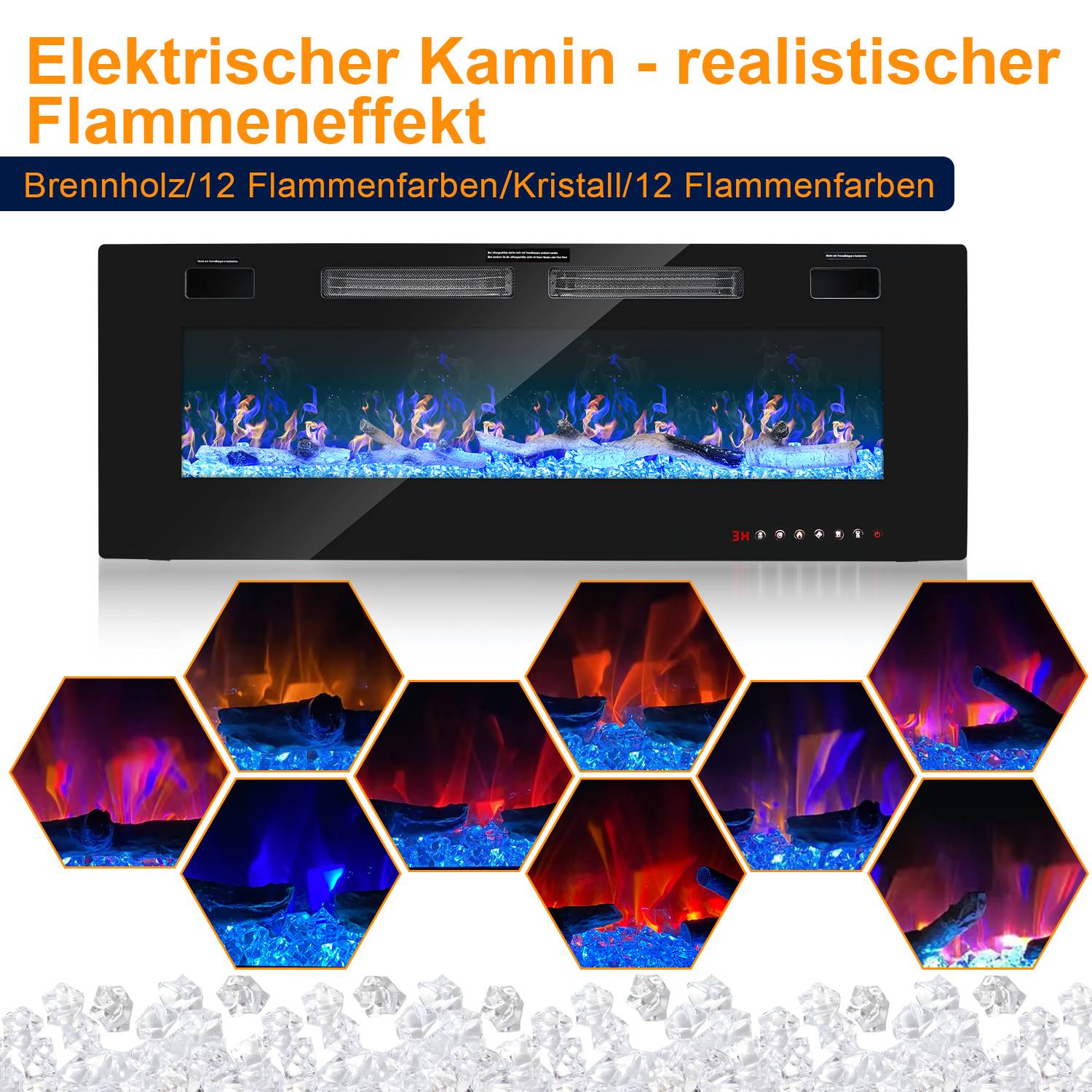 750W/1500W Elektrische Kamine mit Heizung & Kaminfeuer Elektrokamin mit LED Flammeneffekt Kaminofen Heizgerät Heizer Ofen