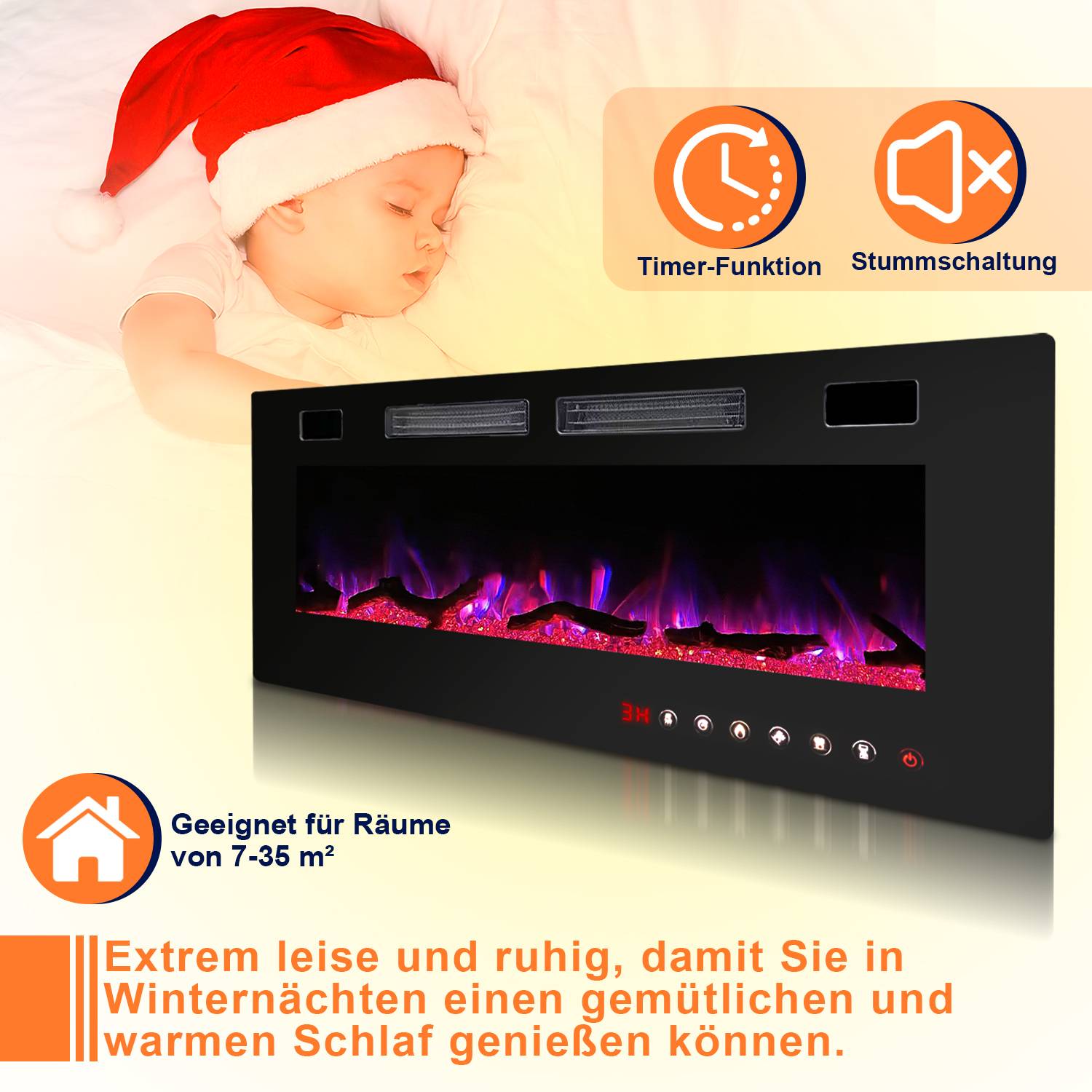 750W/1500W Elektrische Kamine mit Heizung & Kaminfeuer Elektrokamin mit LED Flammeneffekt Kaminofen Heizgerät Heizer Ofen