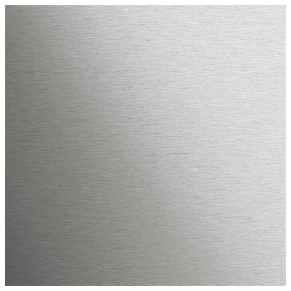 Ein Quadrat aus gebürstetem Edelstahl mit glatter Textur und dezenten horizontalen Linien.