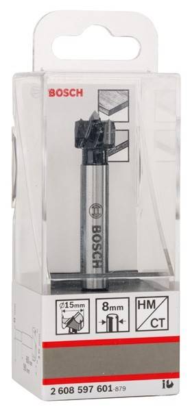Eine 'Bosch' Bohrerspitze in transparenter Verpackung, die das Markenlogo und das Bohrerspitzendesign für Schneidanwendungen zeigt.