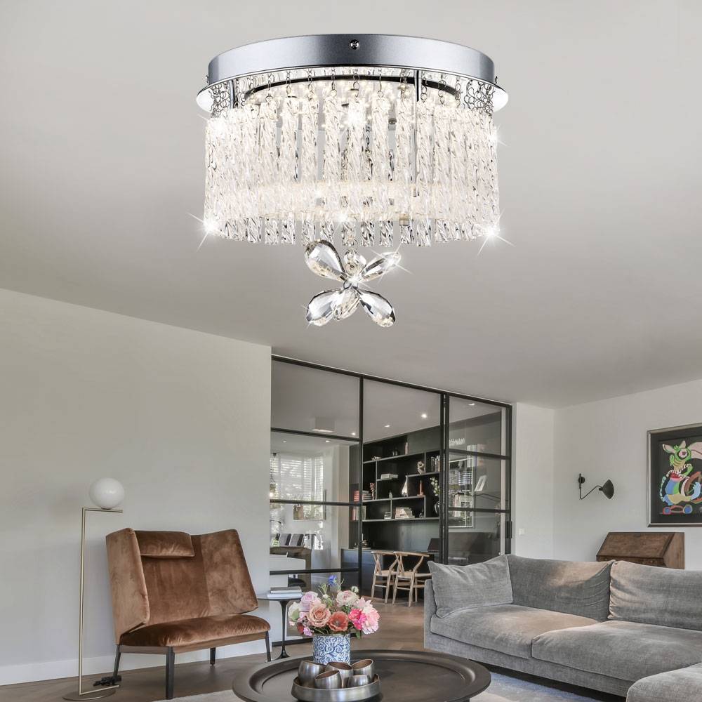 Kronleuchter Deckenleuchte Deckenlampe Wohnzimmerleuchte Kristallleuchte, Glasbehang Kristalle klar, LED 12W 840Lm neutralweiß, DxH 28x22cm