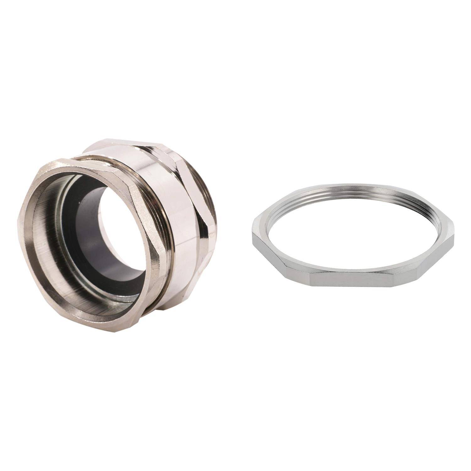 Metall-Kabelverschraubung mit Sicherungsmutter; verwendet zur Sicherung von Kabeleintrittstellen, zur Zugentlastung und zum Umweltschutz.