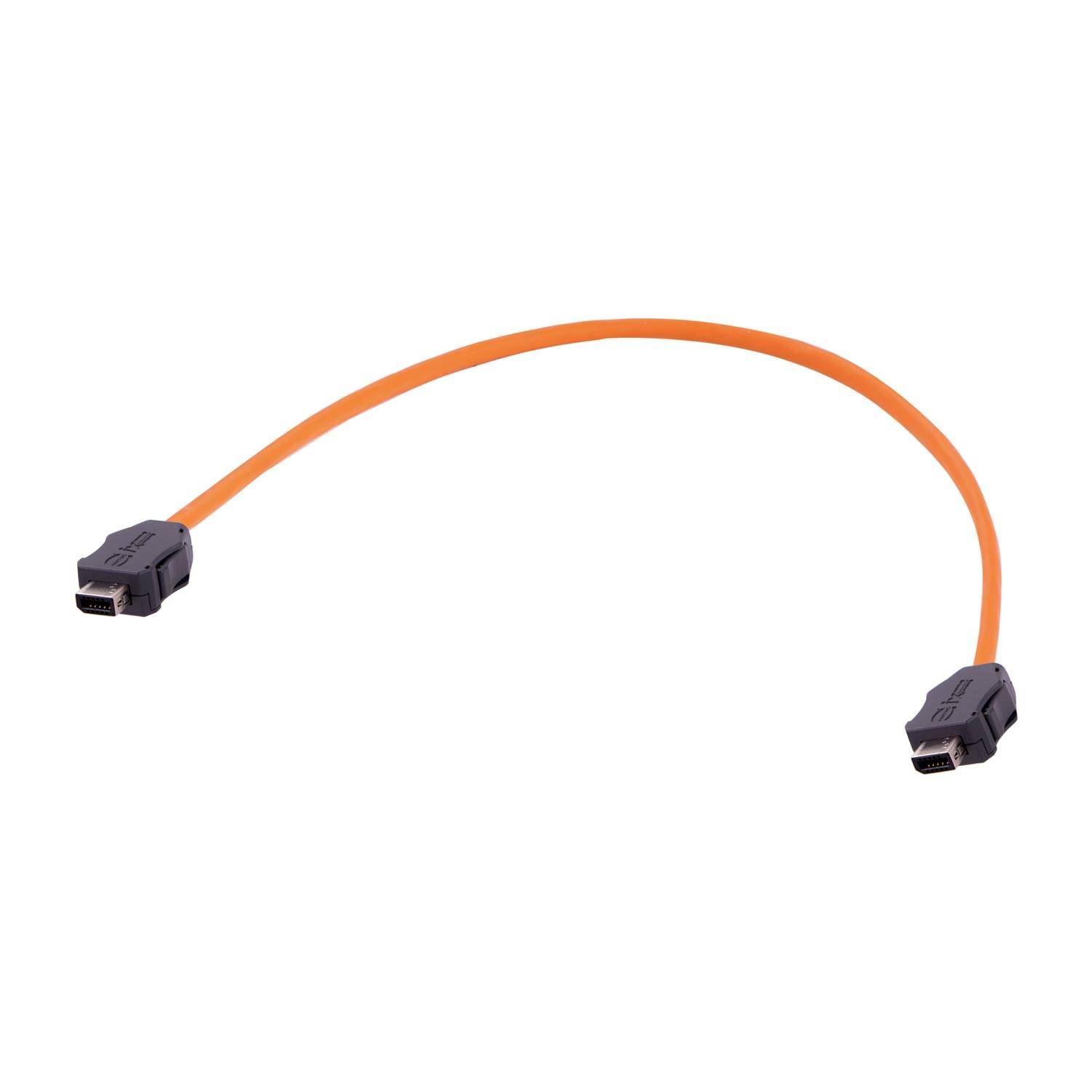 Ein oranges Kabel mit USB-Anschlüssen an beiden Enden, das für die Datenübertragung oder zum Aufladen elektronischer Geräte verwendet wird.