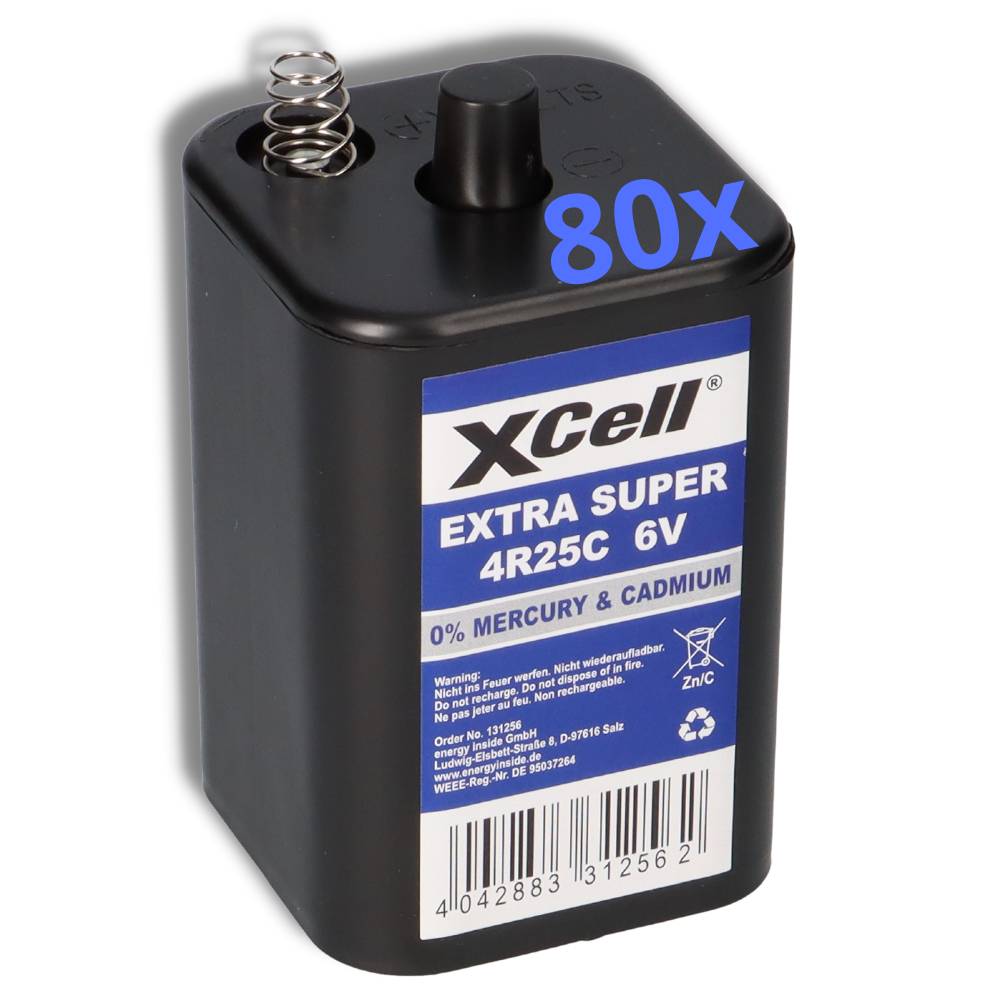 80x XCell 4R25C Blockbatterie 6V 9,5Ah – passend für Baustellenleuchten, Warnlampen & Weidezaun