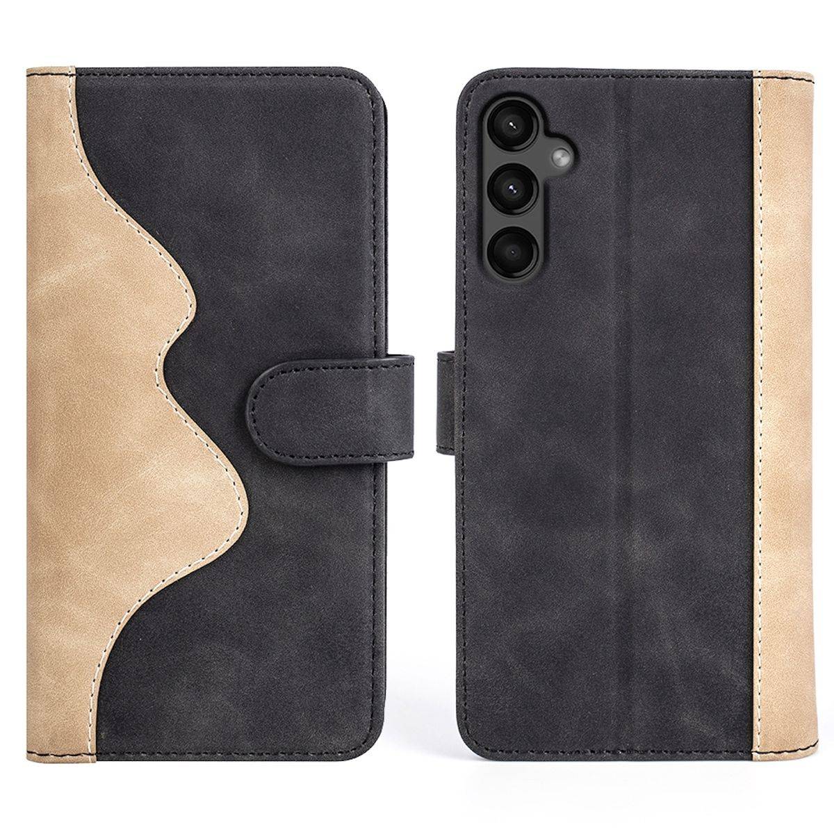 Für Samsung Galaxy A15 Design Handy Tasche Wallet Schutz Hülle Schwarz