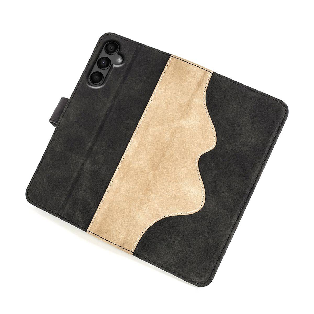 Für Samsung Galaxy A15 Design Handy Tasche Wallet Schutz Hülle Schwarz