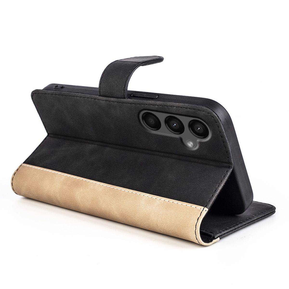 Für Samsung Galaxy A15 Design Handy Tasche Wallet Schutz Hülle Schwarz