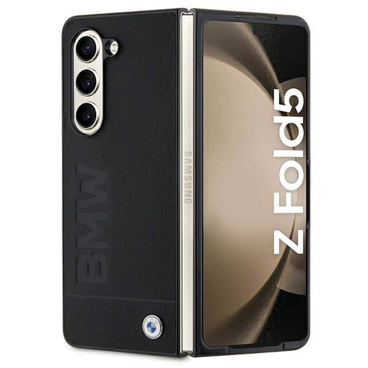 BMW Samsung Galaxy Z Fold5 Schutzhülle Leather Hot Stamp Cover Schwarz