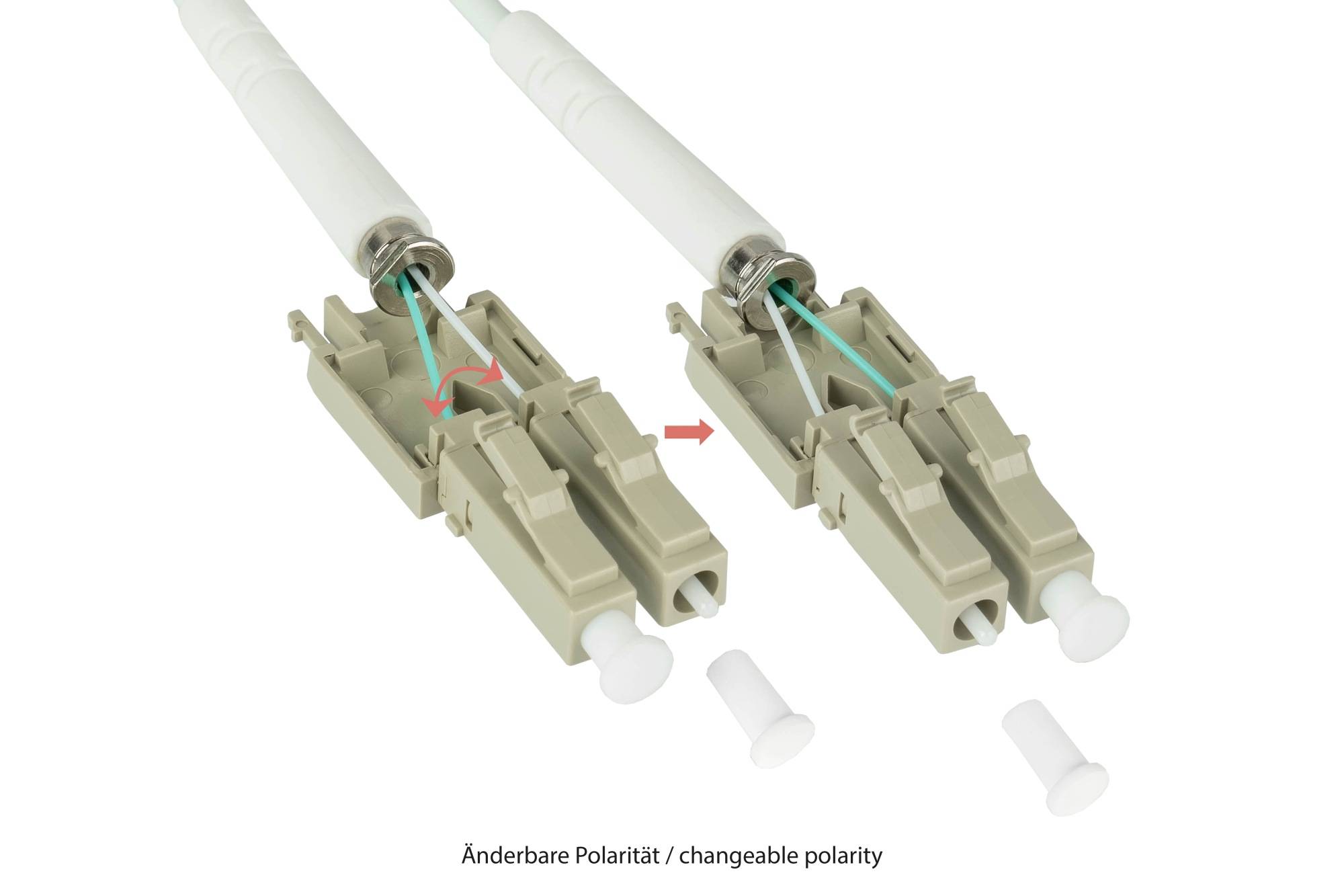 LWL Duplex OM5 (Multimode, 50/125) LC/LC, UNIBOOT, austauschbare Polarität, Entriegelungslasche, 5m, Good Connections®