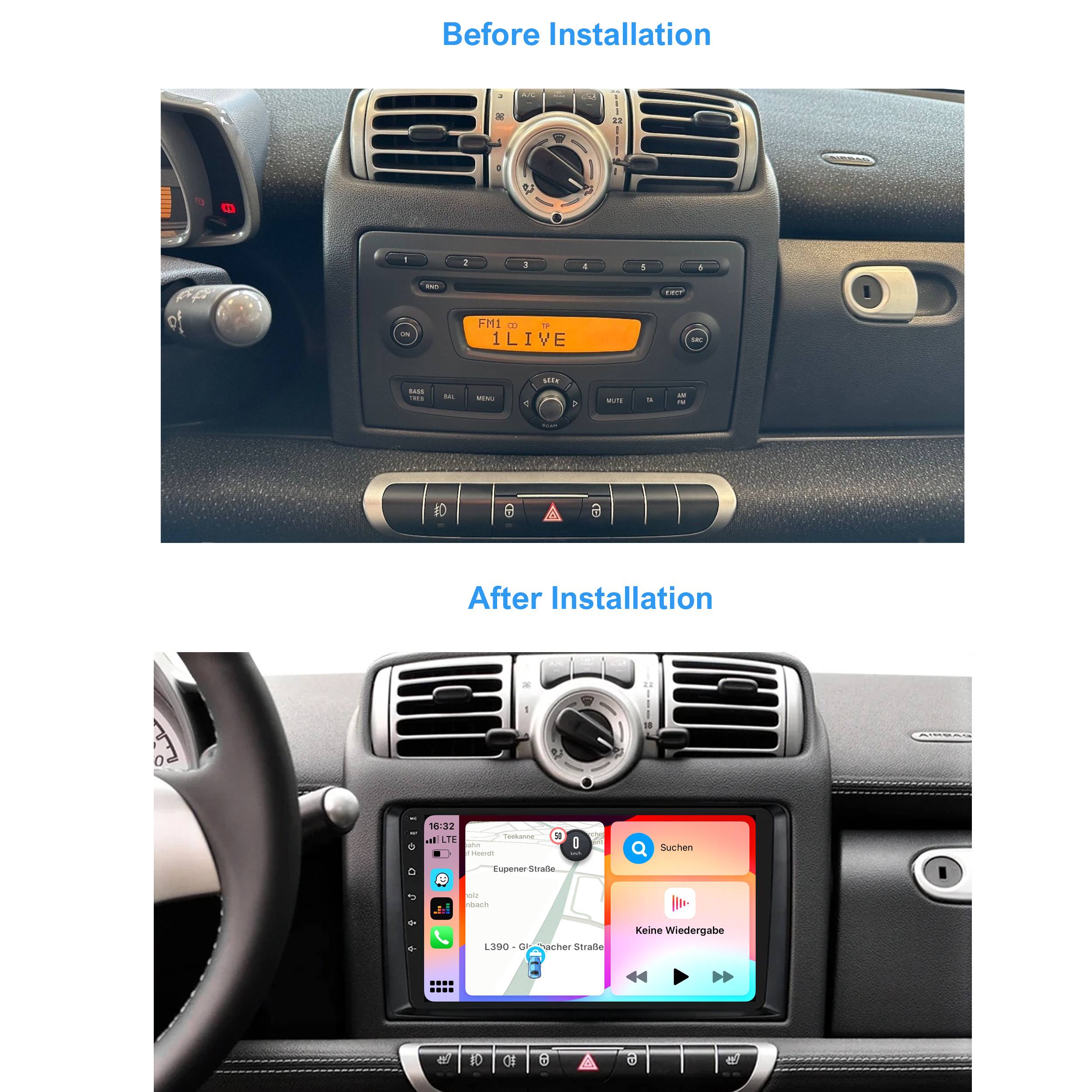 Für Smart Fortwo 451 2005-2010 9" Touchscreen Android Autoradio GPS Navi CarPlay