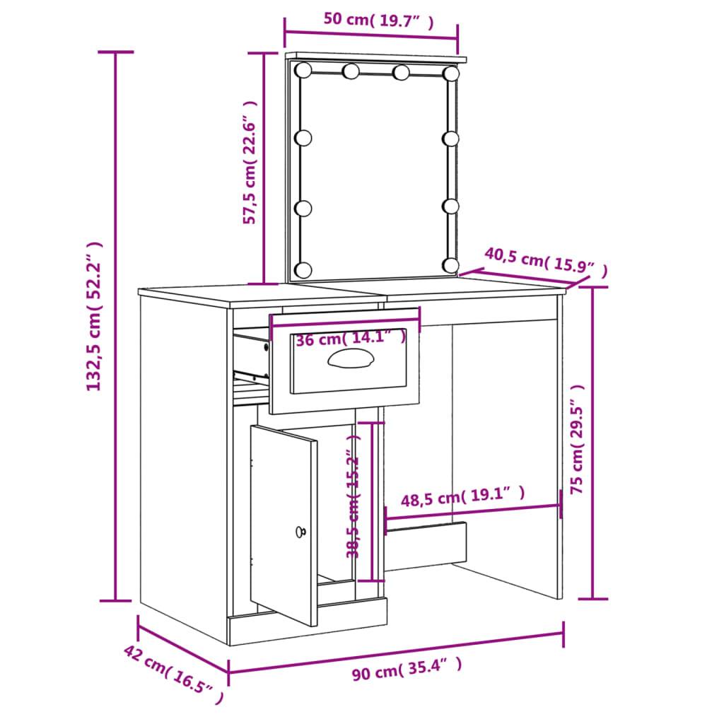 vidaXL Schminktisch mit LED-Leuchten Schwarz 90x42x132,5 cm