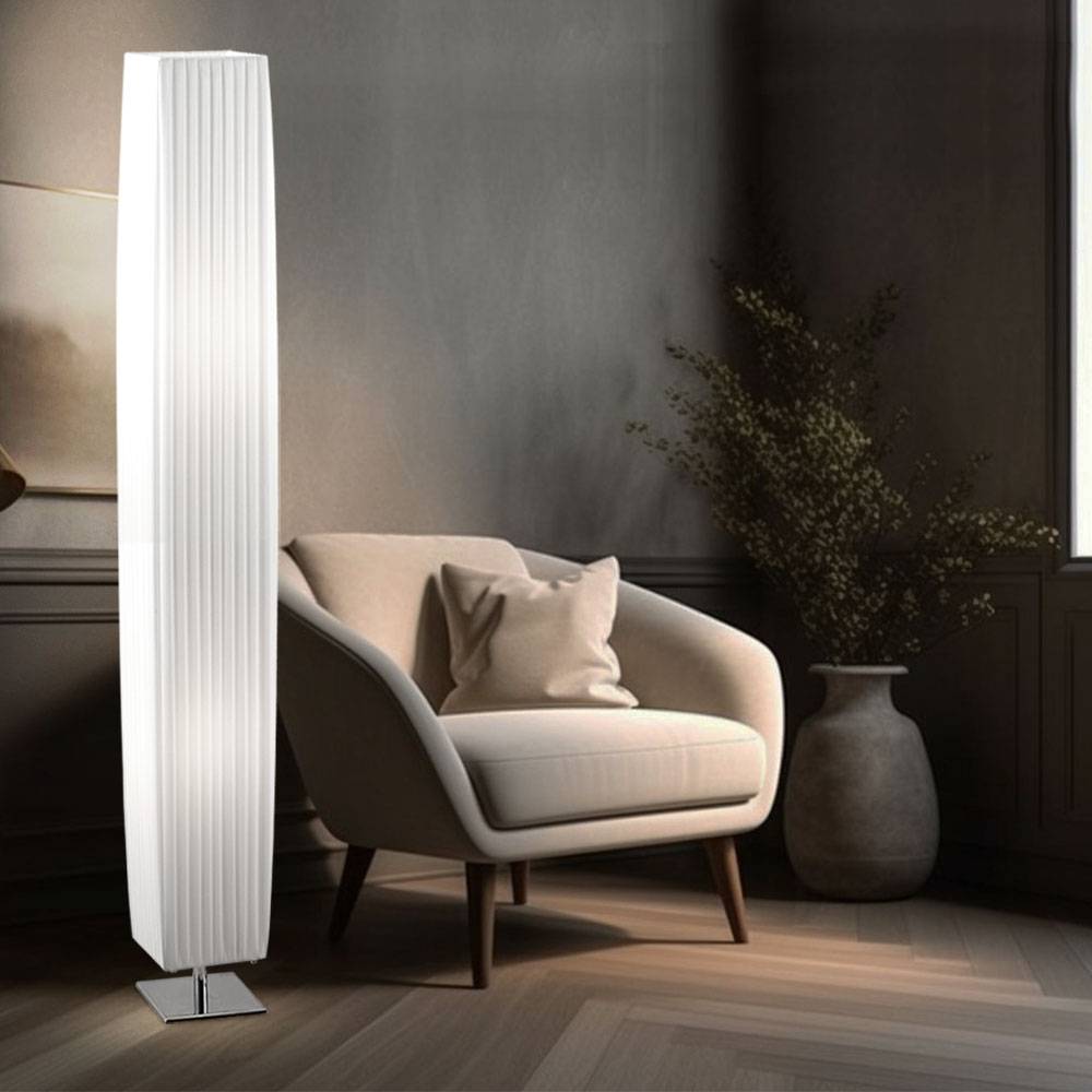 Stehleuchte Textilschirm Standleuchte 2 Flammig Wohnzimmerleuchte stehend weiß, Metall, 2x E27 Fassungen, LxBxH 14x14x119 cm