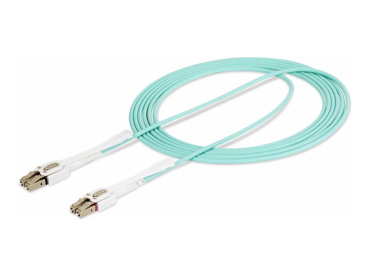 StarTech.com 3m (10ft) LC to LC (UPC) OM4 Multimode Fiber Optic Cable w/Push Pull Tabs, 50/125µm, 100G Networks, Bend In