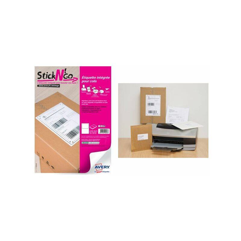 AVERY Etiquette intégrée Stick'NGo, 85 x 45 mm, blanc