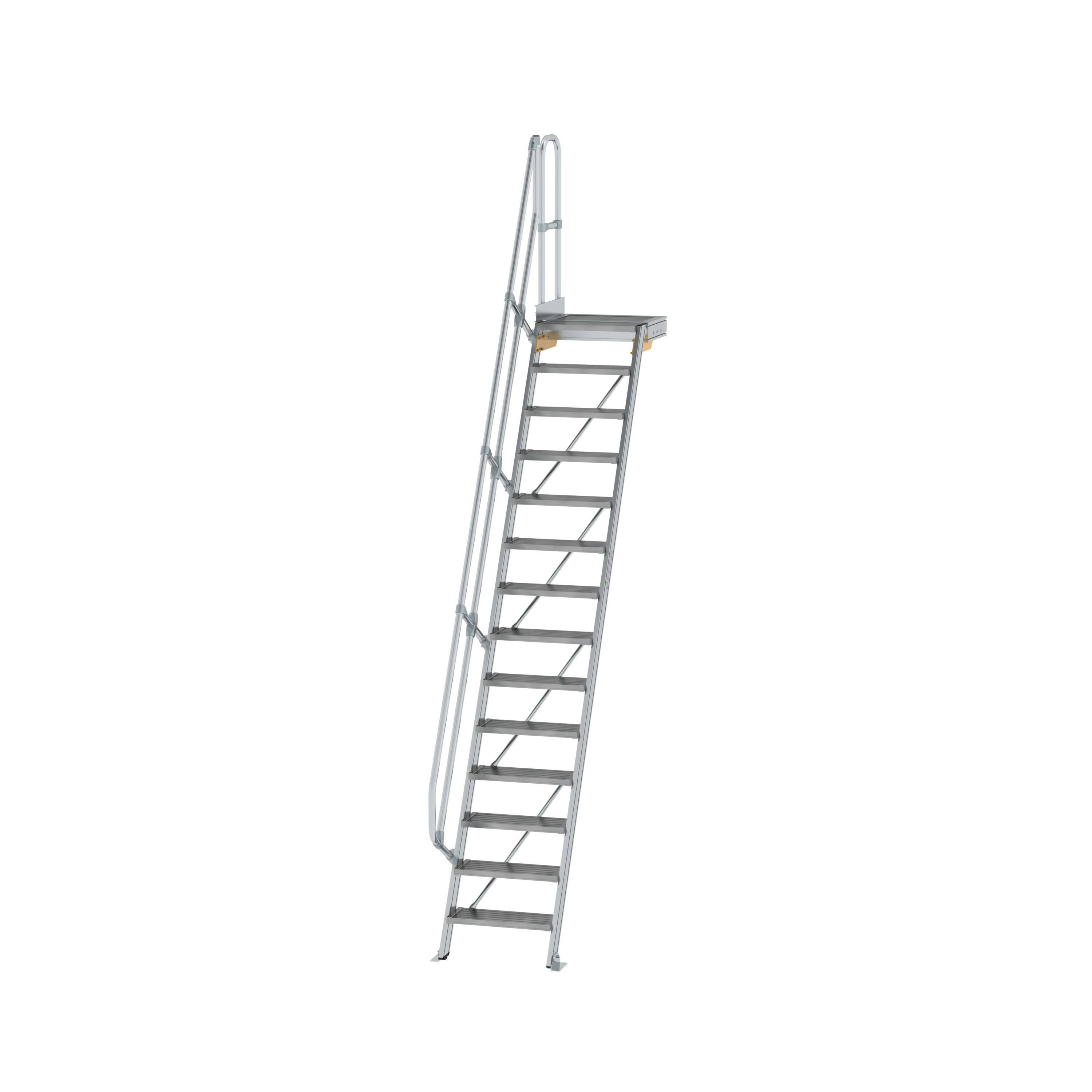 Munk Treppe mit Plattform 60° Stufenbreite 600 mm 14 Stufen Aluminium geriffelt