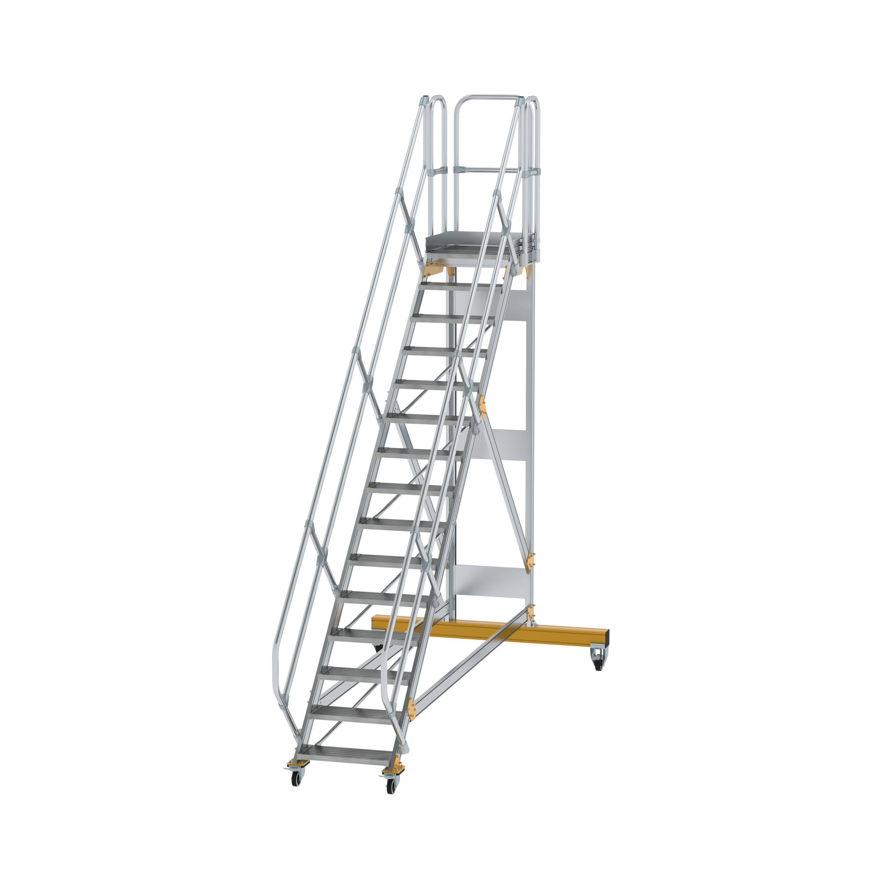 Munk Plattformtreppe 45° fahrbar Stufenbreite 600 mm 15 Stufen Aluminium geriffelt